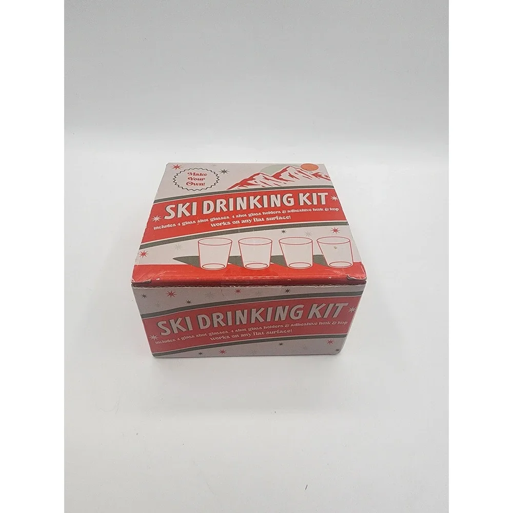 Make Your Own Ski Drinking Kit DIY Shot Glass Set 4 Glasses & Holders OS